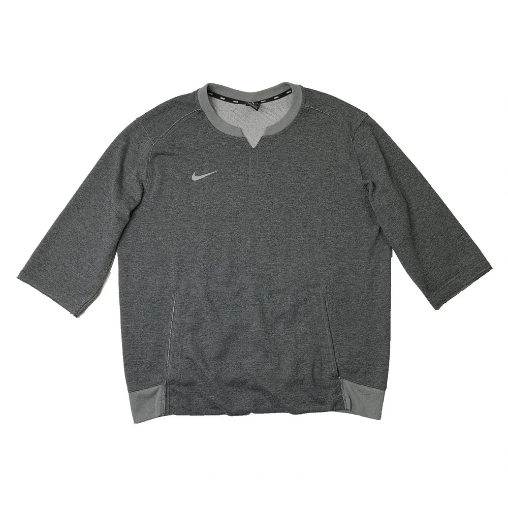 Nike Sweatshirt Mens L Large Gray Team 3/4 Flux Crew Dri Fit Pullover Split Neck